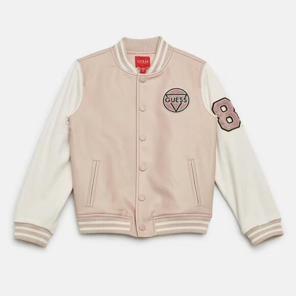 GUESS Girl’s Varsity Jacket Size 12 In Pink - Picture 1 of 8